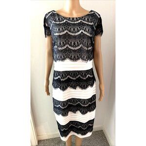 Melrose White Bodycon Sheath Dress With Black Eyelash Lace Size 14 Side Zipper